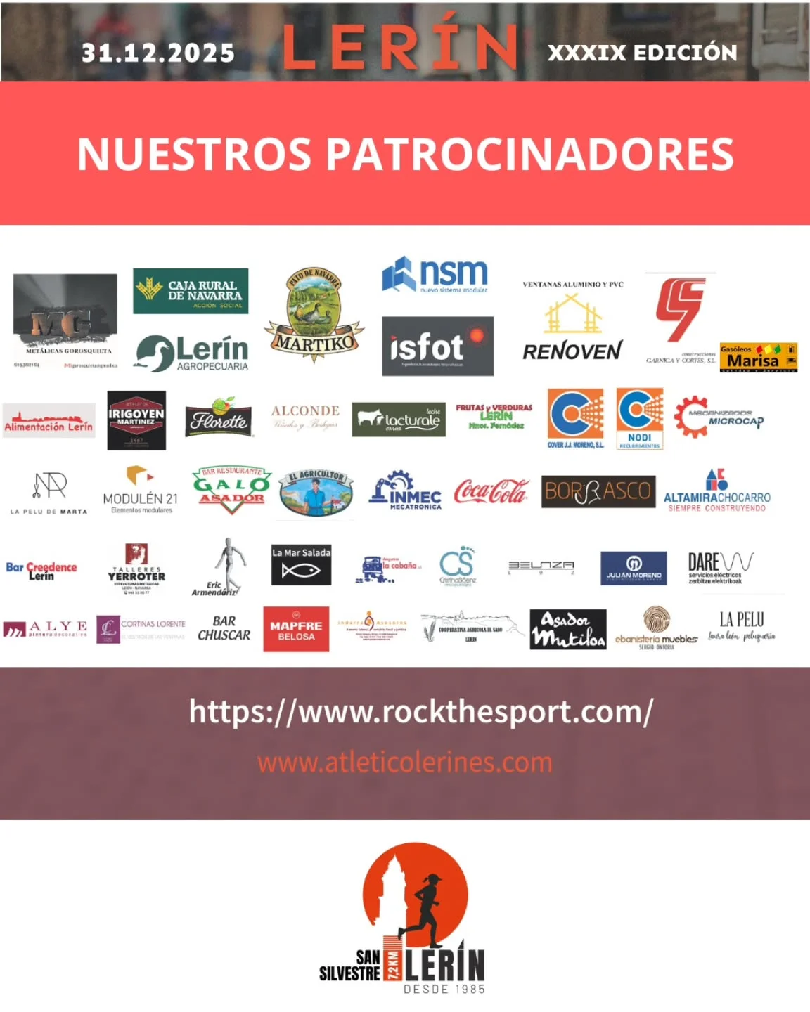 Logos de los patrocinadores oficiales de la San Silvestre de Lerín 2025