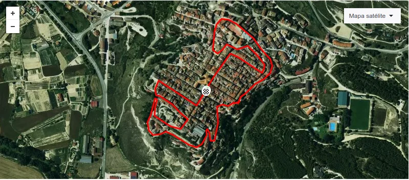 Mapa del recorrido de la San Silvestre de Lerín mostrando las 3 vueltas de 2,4 km cada una, totalizando 7,2 km. Salida desde la calle Mayor junto a la iglesia de Santa María