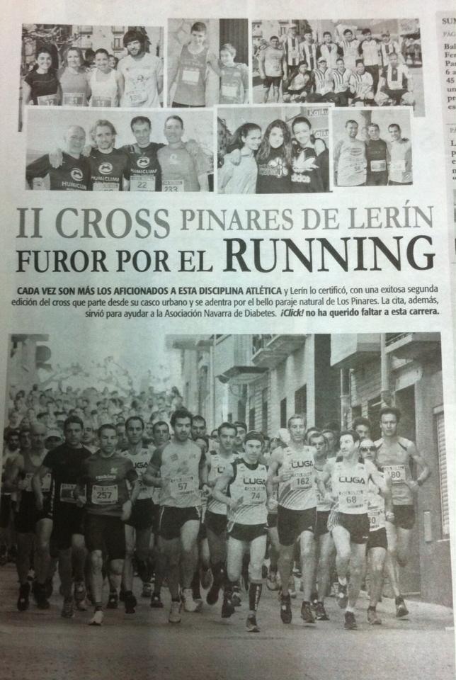 Portada Diario Navarra Running, Cross Pinares de Lerín, corredores en la calle mayor de Lerín.